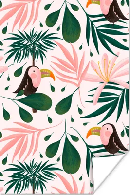 Produktbild von MuchoWow® Poster Muster - Dschungel - Tukan - Rosa 120x180 cm - Kunstposter