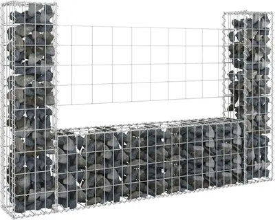 Produktbild von The Living Store Gabionenkorb U-Form mit 2 Säulen Eisen 140x20x100 cm