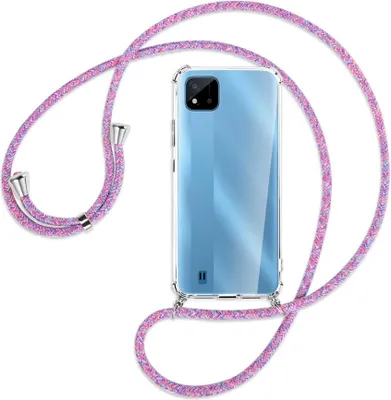 Produktbild von Handykette Backcover-Schutzhülle mit Band (Metall silberfarben) für Realme C11 2021 / C20 / C20A - lila/rosa/blau