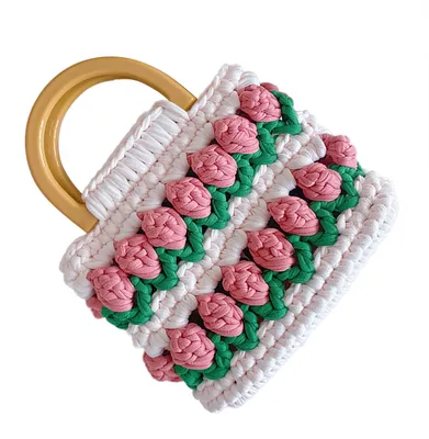 Produktbild von DIY-Set für gewebte Handtaschen im Blumenstil – leuchtende Farben, niedlich und auffällig – DIY-Set für Handtaschen für Freunde und Familie – Typ 1