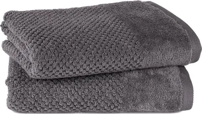 Produktbild von Pure Label 2-TLG Handtücher Set mit Aufhängeschlaufen aus Baumwolle, saugstark und weich | 2er Pack Handtücher 50x100 cm aus Baumwolle, Anthrazit