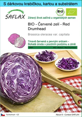 Obrázek produktu pro SAFLAX Dárková sada - BIO - Červené zelí - Red Drumhead - Brassica oleracea var. capitata - 250 Semena - S dárkovou krabičkou, přepravním štítkem, dárkovou kartou a pěstebním médiem