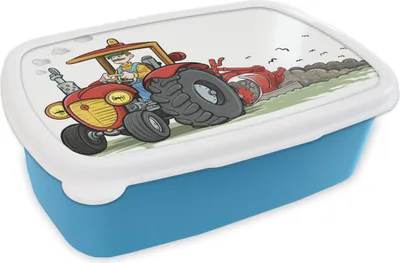 Produktbild von KitchenYeah® Lunchbox Brotzeit Brotdose 17x11 cm Traktor - Landwirt - Rot Kinder Brotzeitdose - Lunch - Kunststoff  - Brotbüchse - Sandwichbox - Lunchbox für Kinder