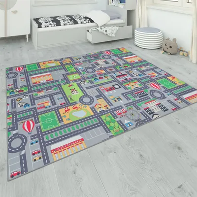 Produktbild von Teppich Kinderzimmer Grau Kinderteppich Spielteppich Straßenteppich Mädchen Jungs Grösse 80x150 cm