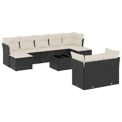 Produktbild von vidaXL 10-tlg. Garten-Sofagarnitur mit Kissen Schwarz Poly Rattan