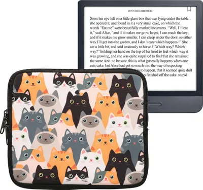 Produktbild von kwmobile Tasche für eReader - Neopren Hülle Schutzhülle Katzen Orange Schwarz Weiß - Innenmaße
