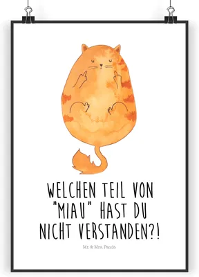 Produktbild von Mr. & Mrs. Panda Bild Katze Mittelfinger DIN A3 - Weiß - Geschenk, Katzen, Wandbild, drucke, Cats, wanddeko, Cat, Mietze, Kater, kunstdruck poster