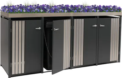 Immagine prodotto di copri cestino a 4 scomparti HWC-O67, cestino con fioriera, metallo 125x260x84cm 95kg ~ acciaio inox antracite