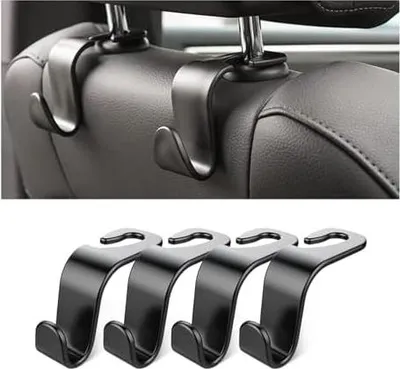 Produktbild von 4 Stück Auto Zubehör Innenraum, Schwarz Haken Autositze Geeignet zum Aufhängen von Taschen Einkaufstaschen für Kinder Autozubehör Rücksitzhaken Kopfstütze Kleiderbügel Handtaschenhalter