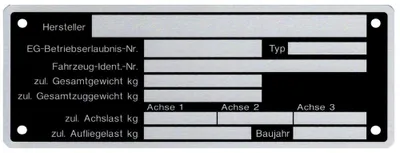 Produktbild von 1 x Blanko Typenschild Anhängertypenschild Neutral Anhänger - Vers. 8
