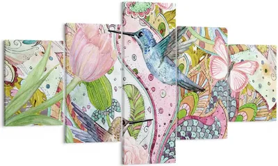 Produktbild von Bild auf Leinwand - Leinwandbild - Vogel Schmetterling Blume - 125x70cm - Wand Bild - Wanddeko - Leinwanddruck - Bilder - Kunstdruck - Wanddekoration - Leinwand bilder - Wandkunst - EA125x70-4065