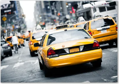 Produktbild von Tulup® Glas-Bild - 100 x 70 - Wandbild aus Glas - Wandkunst - Wandbild hinter gehärtetem Sicherheitsglas - Fahrzeuge - Taxis New York - Gelb
