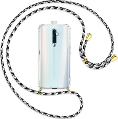 Produktbild von Handykette Backcover-Schutzhülle mit Band (Metall goldfarben) für Oppo Reno2 Z / Reno2 F - schwarz/grau/weiß