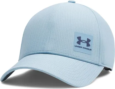 A light blue Under Armour baseball cap is shown against a white background.