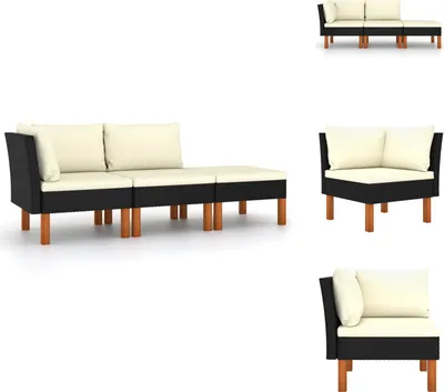 Produktbild von vidaXL 3-tlg. Garten-Lounge-Set Poly Rattan und Eukalyptus Massivholz -  Gartensofaelemente