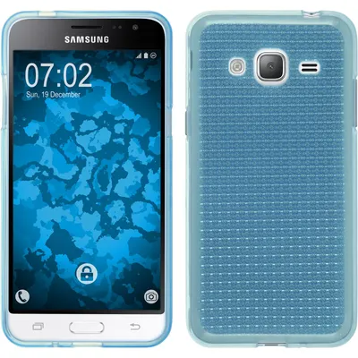 Produktbild von PhoneNatic Case kompatibel mit Samsung Galaxy J3 (2016) - hellblau Silikon Hülle Iced + 2 Schutzfolien