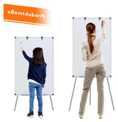 Produktbild von Flipchart 90x60 cm, Whiteboard mit Ständer, höhenverstellbar, trocken abwischbar, tragbar, magnetisch für das Büro