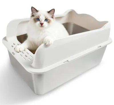 Produktbild von XXL Katzenklo - Große Edelstahl Katzenklo mit Geruchsfreier und Antiklebe-Beschichtung
