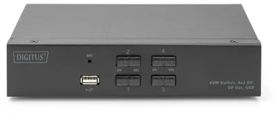 Zdjęcie produktu dla Digitus Przełącznik KVM, 4x1 DP, wyjście DP, USB, 3840 x 2160 px, 4K Ultra HD, Czarny