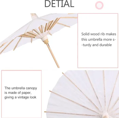 Zdjęcie produktu dla Biały papierowy parasol dekoracyjny Parasol szkolny Rekwizyt fotograficzny (40 cm)