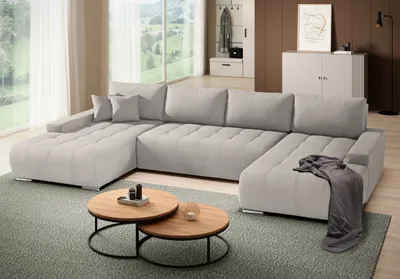 Produktbild von Ecksofa DRACO U-Form universell mit Schlaffunktion & Bettkasten, Hellbeige (Velo622)