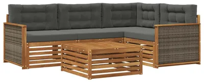 Imagen del producto de vidaXL Juego de sofás de exterior, 5 piezas, color natural y antracita
