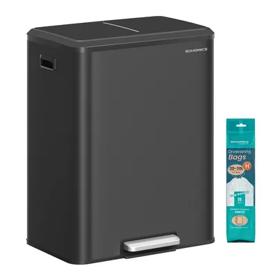 Produktbild von Mülleimer Küche, Mülltrennsystem 2 x 30 L, 2 Fächer, Abfalleimer, Inneneimer, Stahl, Softclose-Deckel, wolkenweiß
