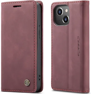 Obrázek produktu pro Pouzdro pro iPhone 14, RetroPolyuretanKožené Pouzdro s Funkcí Stojánku červené