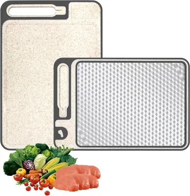 Produktbild von Wendbares Schneidebrett 2-in-1 mit integrierter Reibe- und Schärfzone aus Edelstahl 37 x 25 cm für Fleisch und Gemüse