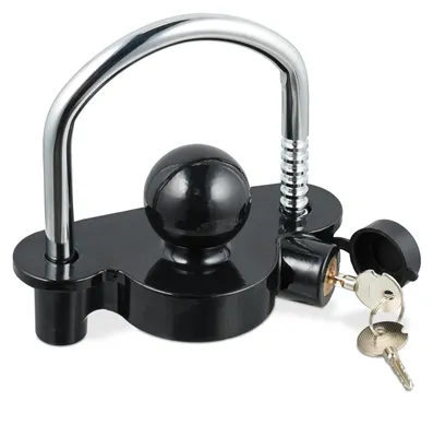 Immagine prodotto di Lucchetto per timone rimorchio caravan - Antifurto - Nero e argento - 2 chiavi incluse