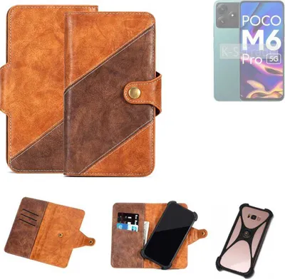 Produktbild von K-S-Trade Handyhülle Schutzhülle Bookstyle Case Wallet-Case kompatibel mit POCO M6 Pro 5G Cover Klapphülle Kantenschutz Smartphone dunkelbraun