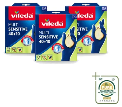 Produktbild von 3 x Vileda Multi Sensitive Nitrilhandschuhe - Größe M/L - Vorratspackung - 3 Stücke