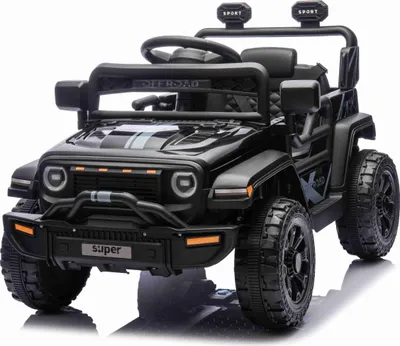 Image de Voiture électrique pour enfants OFFROAD NEW à propulsion arrière, noire, batterie au lithium, châssis haut, siège large, suspension arrière, télécommande 2,4 GHz, feux LED