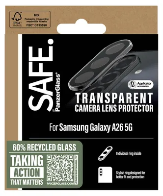Obrázok produktu pre PanzerGlass SAFE. by ® Camera Lens Protector Transparent Samsung Galaxy A26 5G, Samsung, Samsung - Galaxy A26 5G, Suché aplikovanie, Odolné proti poškriabaniu, Odolný proti nárazom, Priehľadná, 1 kusov