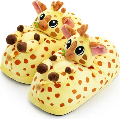 Produktbild von Witizige Plüsch-Hausschuhe Giraffe Theo für Kinder und Erwachsene | Gelb braun orange, EU Einheitsgr. 34-44 | Pantoffeln Slipper Schuhe