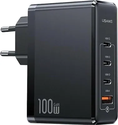 Obrázek produktu pro Usams, 100W nabíječka GaN s 3x USB-C / 1x USB-A ultra rychlá, černá