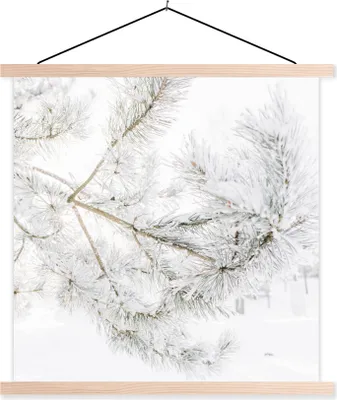 Produktbild von MuchoWow® Textilposter Winter - Äste - Schnee 60x60 cm mit holzfarbenen Rahmen - Wanddekoration