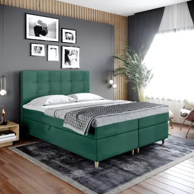 Produktbild von Boxspringbett Doppelbett DANTE   120x200cm Bett mit Bonellmatratze, mit Bettkasten f r Bettw sche und Topper. EIN Bett mit einem klassischen, konturierten Kopfteil (grun, 120x200)