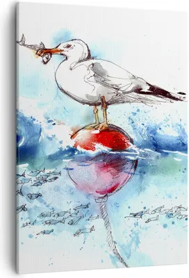 Produktbild von Bild auf Leinwand - Leinwandbild - Einteilig - Wasser Fische Möwe hungrig - 50x70cm - Wand Bild - Wanddeko - Wandbilder - Leinwanddruck - Wanddekoration - Leinwand bilder - Wandbild - PA50x70-3047