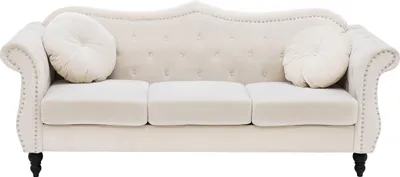 Produktbild von BELIANI 3-Sitzer Sofa Hellbeige Gepolstert Gesteppt mit Kissen Holzbeinen Knopfheftung Retro Chesterfield Stil Freistellbar Wohnzimmer Polstersofa
