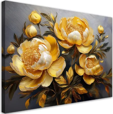 Produktbild von Leinwandbild Pfingstrose Blume Gelb Gemalt 60x40 Feeby Gelb bild für die wand bereit zum aufhängen