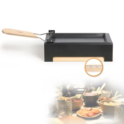 Produktbild von LIVOO Raclette Set 2 Personen Teelicht Camping Kerzen Holz mit Holzspatel MEN395