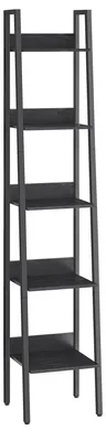 Produktbild von Leiterregal Bücherregal - 5 Ebenen - Schmal freistehend - Offene Ablagen - Für Wohnzimmer/Schlafzimmer/Arbeitszimmer/Küche - Zum Selbstaufbau - Dunkelgrau