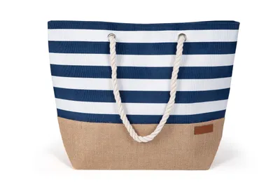 Produktbild von Strandtasche Damen Große Badetasche mit Streifen Freizeittasche Sommer Tasche Shopper Bag Einkaufstasche XL Dunkelblau