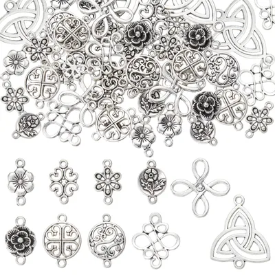 Produktbild von 40 Stück Silberne Blumen Charms für Schmuck