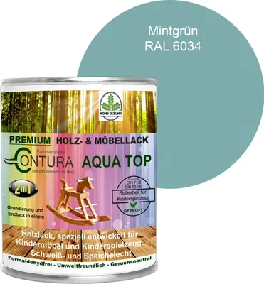Produktbild von Contura 750ml. Möbellack Lack für Kinderspielzeug Buntlack DIN EN71/3 Buntlack Holzlack - RAL 6034 Mintgrün