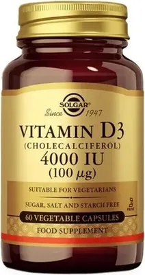 Produktbild von Vitamin D3 (Cholecalciferol) 4000 IU 100 mcg 60 pflanzliche Kapseln Solgar