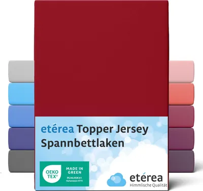Zdjęcie produktu dla etérea jersey topper dopasowane prześcieradło 200x200 - 200x220cm cherry dla wysokości 5 - 10 cm 100% bawełna - Oekotex dopasowane prześcieradło na materac - prześcieradło 200x200cm - 200x220cm czerwone