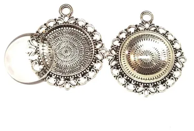 Set 4 runde Glaskugeln, transparent, 8 St., 35x28 mm + 20 mm Cabochon