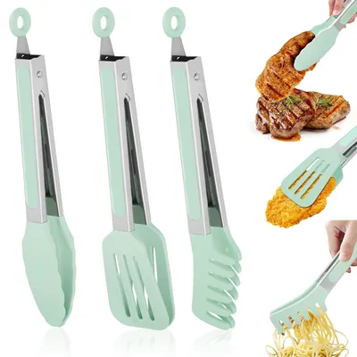 Küchenzangen 3er-Set – Silikon, 27 cm, hitzebeständig bis 230 °C, grün
